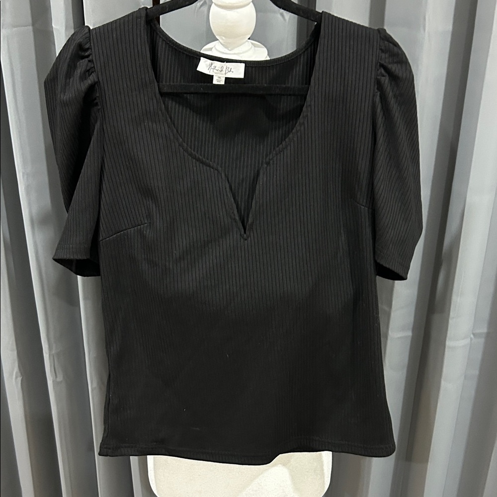 Elegant Black Pinstripe Puff Sleeve Blouse